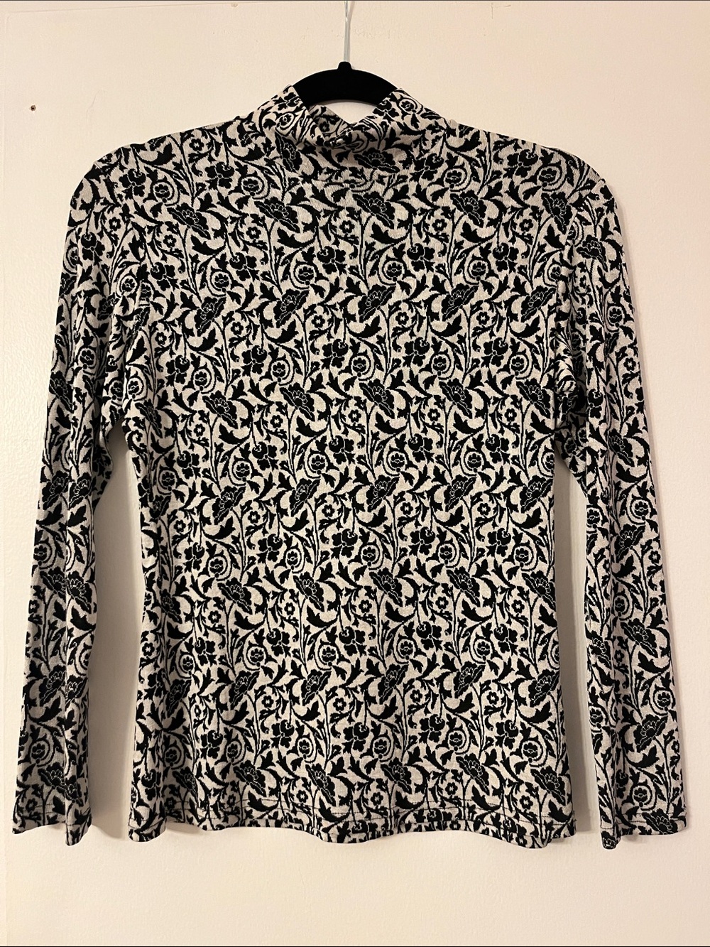Black & White Floral Mock Neck Long-Sleeve Top